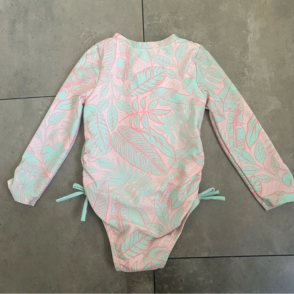 NWOT Cat & Jack toddler one piece swim palm print pink green 2T